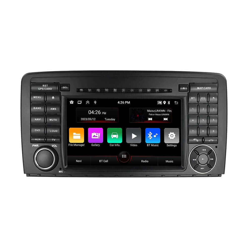 Mercedes R-Klasse – 7" Radio m. Apple CarPlay og Android Auto med moderne touchscreen og knapper