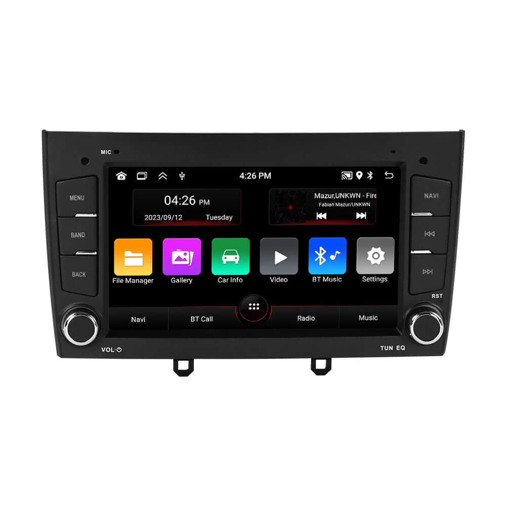 Peugeot 308/408 12-20 – 7" Radio m. Apple CarPlay og Android Auto skærmbillede med app-menu