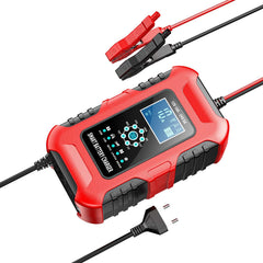 Smart Batterilader 12V 10A / 24V 5A with clamps for charging batteries and LED display for charge status.